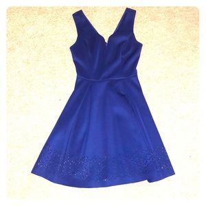 Blue A Line Dress with Laser Cut Detailing